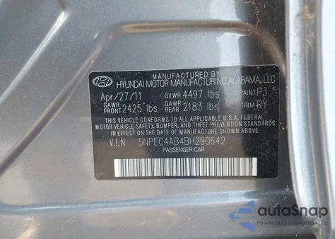 2011 Hyundai Sonata Limited 2.0T from USA, damaged, VIN 5NPEC4AB4BH290642